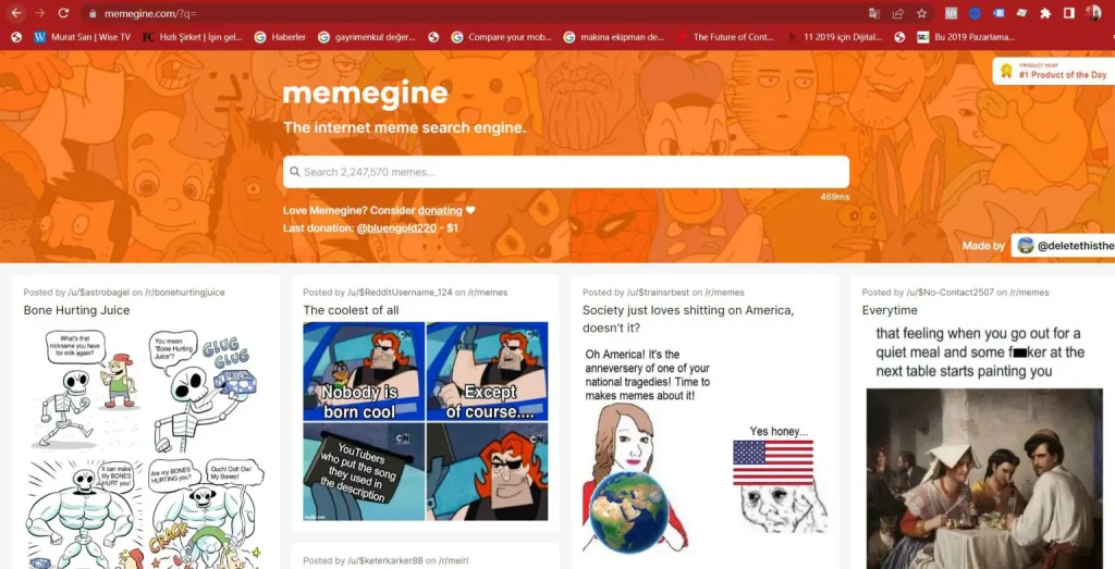 5. Memegine (وب): جستجوی Reddit برای Memes از جمله متن در تصاویر